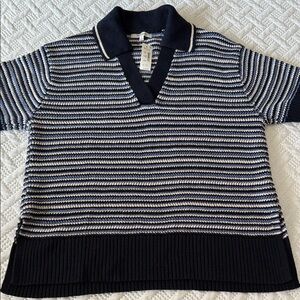 Madewell Striped V-Neck Sweater in Navy and Cream